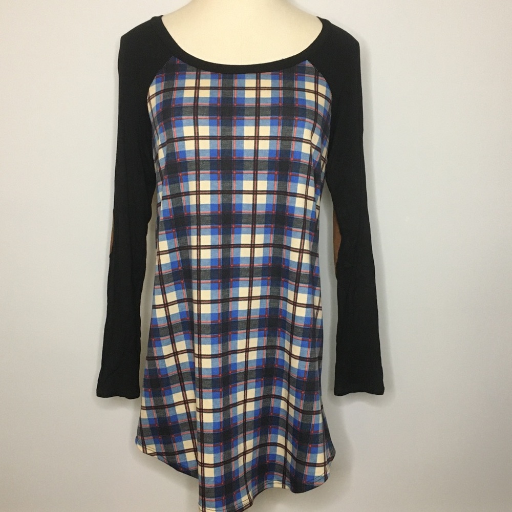A.GAIN Blue Plaid Raglan Long Sleeve Shirt, Small
